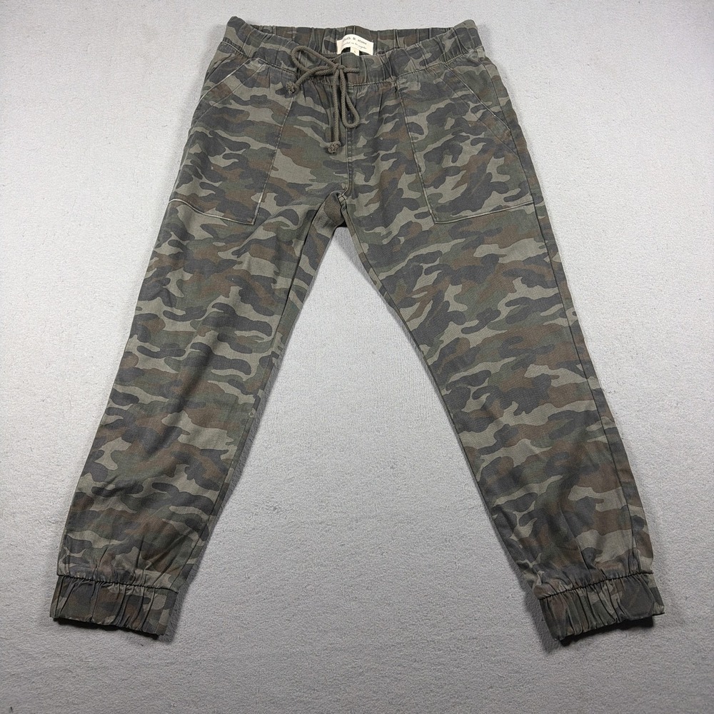 Cloth & Stone Pants Womens Large Green Camo Jogger Elastic Waist Pockets Twill